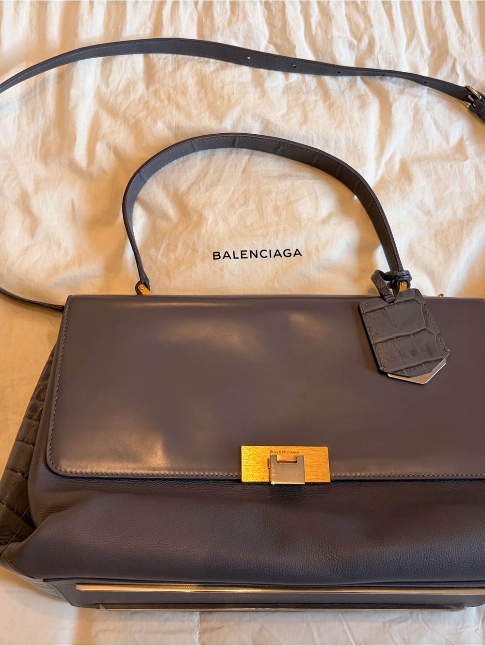 Balenciaga 2016 Le Dix Gray Leather Satchel